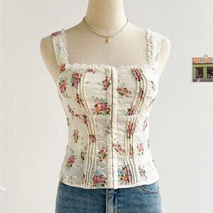 Floral Lace Corset Tank Top Cottagecore Bustier Size S
